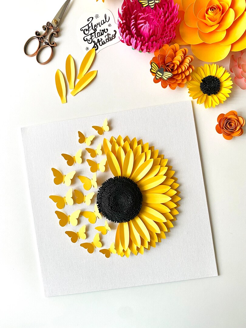 DIY Paper Flower Kit, Sunflower and Butterflies, Make your Own